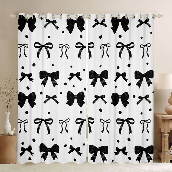 jejeloiu Cartoon Cute Bowknot Curtains Pack of 2 (42x84 Each),Kawaii Polka Dots Curtains Blackout For Teens