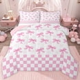 thumbnail image 1 of jejeloiu Cartoon Cute Bowknot Twin Comforter Sets,Girl Pink White Check Bedding Set For Teens Reversible 2 Pieces, 1 of 8