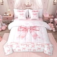 thumbnail image 1 of jejeloiu Cartoon Cute Bowtie 7-Piece Twin Bedding Sets,Girl Pink Bows Bedding Comforter Set For Teens Reversible, 1 of 8