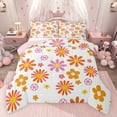 thumbnail image 1 of jejeloiu Cartoon Cute Daisy Full Size Comforter Sets,Kawaii Flower Floral Bedding Comforter Set,White Orange Pink Bedding Sets For Girl,Breathable Home Decor Reversible,3 Pieces, 1 of 8