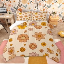 jejeloiu Cartoon Cute Flower Bedding Comforter Set,Kawaii Floral Twin Comforter Sets,Orange Daisy Blossom Bedding Set For Girls Teens,Ultra Soft Home Decor,2-Piece