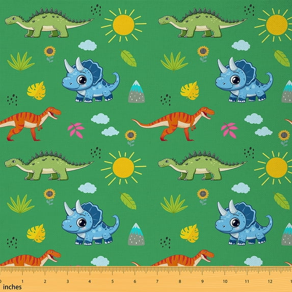 jejeloiu Cartoon Dinosaur Fabric by the Yard 1 Yard,Wild Aniaml Home Decor Fabric by the Yard,Green Blue Orange Sewing Fabric For Boys Kids,Ultra Soft Home Decor