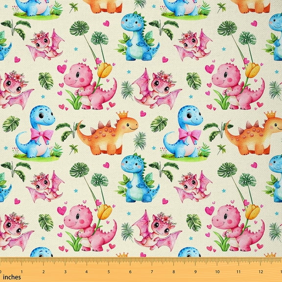 jejeloiu Cartoon Dinosaur Fabric by the Yard 2 Yards,Wild Aniaml Room Decor Fabric by the Yard,Pink Blue Yellow Fabric for Sewing For Boys Kids,Ultra Soft Home Decor