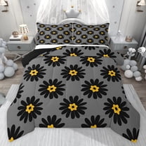 jejeloiu Cartoon Flower Twin Comforter Sets,Black Daisy Floral Bedding Set For Girls Women Reversible 2 Pieces