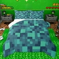 thumbnail image 1 of jejeloiu Cartoon Gamepad Gamer Queen Comforter Set,Pixel Miner Game Bedding Sets,Blue Plaid Grid Bedding Comforter Set For Teens,Breathable Home Decor Reversible,3pcs, 1 of 8