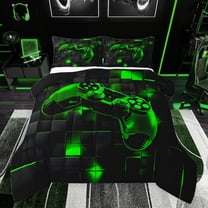 jejeloiu Cartoon Gamepard Bedding Comforter Set,Modern Geometric Grid Twin Comforter Sets,Black Green Plaid Bedding Set For Boys Kids,Luxury Bedroom Decor Reversible,2pcs