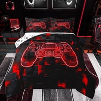jejeloiu Cartoon Gamepard Bedding Comforter Set,Teen Video Gamer Twin Comforter Sets,Red Black Bedding Set For Boys Kids,Luxury Bedroom Decor Reversible,2-Piece