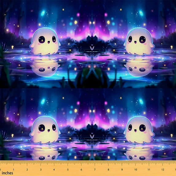 jejeloiu Cartoon Ghost Fabric by the Yard 2 Yards,Happy Halloween Room Decor Fabric by the Yard,Galaxy Starry Night Fabric for Sewing,For Teens,Microfiber Bedroom Decor