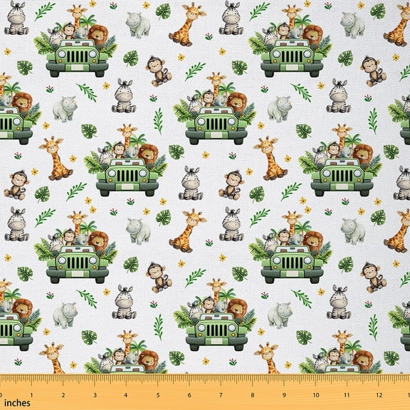 jejeloiu Zoo Giraffe Fabric (1 Yard),Zebra Monkey Monstera Sewing Fabric For Girls Boys
