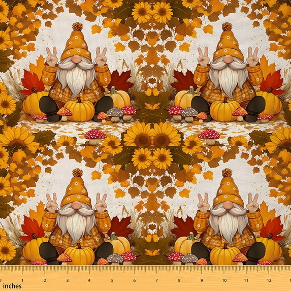 jejeloiu Cartoon Gnome Fabric by the Yard 2 Yards,Autumn Harvest Pumpkin Room Decor Fabric by the Yard,Rustic Farmhouse Cabin Fabric for Sewing For Girls Boys,Super Cozy Room Decor