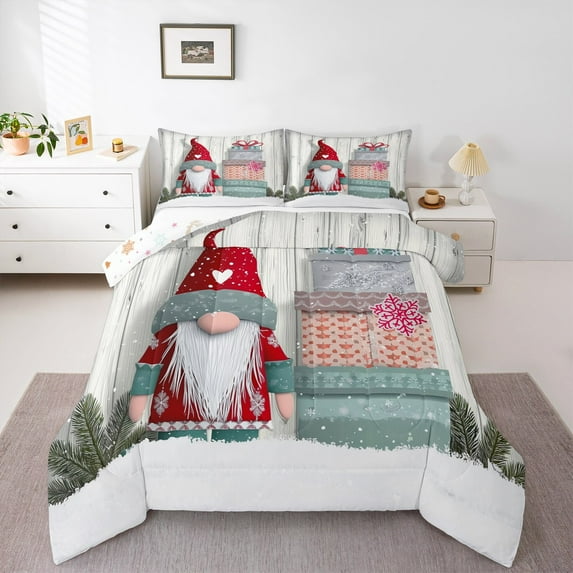jejeloiu Cartoon Gnome Queen Comforter Set,Old Barn Door Bedding Sets,Merry Christmas Bedding Comforter Set,Luxury Bedroom Decor Reversible,3-Piece