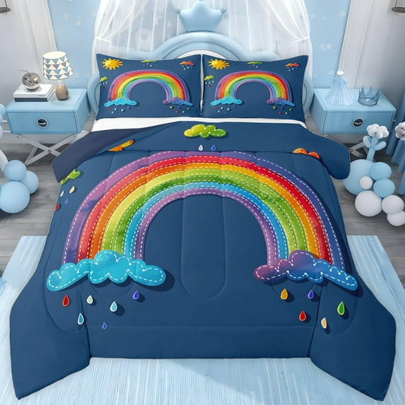 jejeloiu Cartoon Graffiti Rainbow Twin Comforter Sets,Colorful Oil Painting Bedding Set For Boys Girls Reversible 2-Piece