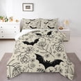 thumbnail image 1 of jejeloiu Cartoon Halloween Bats Bedding Comforter Set,Rustic Flower Leaves Twin Comforter Sets,Beige Black Bedding Set For Child,Ultra Soft Home Decor Reversible,2pcs, 1 of 8