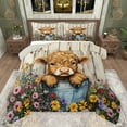 thumbnail image 1 of jejeloiu Cartoon Highland Cattle Full Size Comforter Sets,Colorful Flowers Blossom Bedding Comforter Set,Country Farmhouse Lodge Bedding Sets For Girls Boys,Super Cozy Room Decor Reversible,3 Pieces, 1 of 8