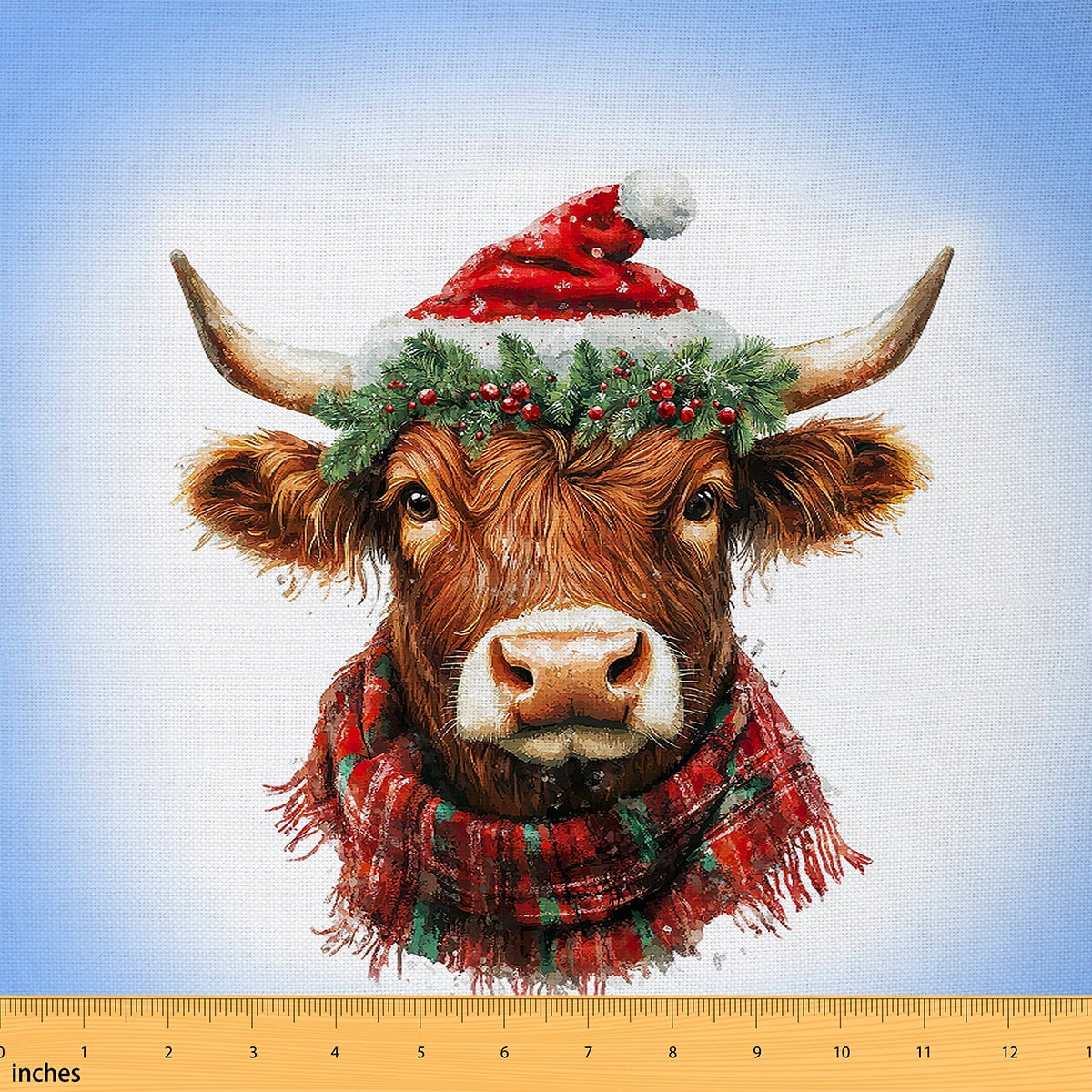 jejeloiu Highland Cow Fabric (10 Yard),Xmas Hat Red Brown Sewing Fabric For Teens