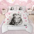 thumbnail image 1 of jejeloiu Cartoon Lovea Heart Queen Comforter Set,Cute Pet Cat Bedding Sets,Kitten Animals Lover Bedding Comforter Set For Girls,Super Cozy Room Decor Reversible,3-Piece, 1 of 8
