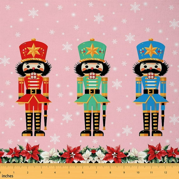 jejeloiu Cartoon Nutcracker Fabric (2 Yards),Christmas Snowflake Flower,Microfiber Sewing Decor For Girls