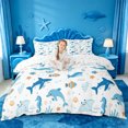 thumbnail image 1 of jejeloiu Cartoon Ocean Animals Bedding For Girls,Dolphin Shark Print Duvet Cover Full,Blue White,Reversible,3pcs,1 Duvet Cover and 2 Pillowcases, 1 of 6