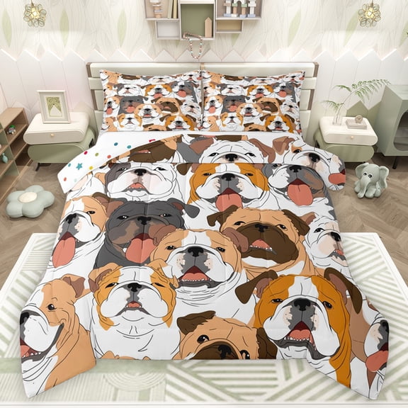 jejeloiu Cartoon Puppy Dog Bedding Comforter Set,Kawaii Pet Lover Twin Comforter Sets,Brown White Bedding Set For Girl Boy,Ultra Soft Home Decor Reversible,2 Pieces