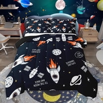 jejeloiu Cartoon Rocket Bedding Comforter Set,Galaxy Universe Twin Comforter Sets,White Black Bedding Set For Boys,Luxury Bedroom Decor Reversible,2 Pieces