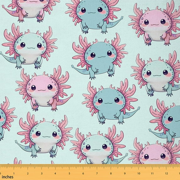 jejeloiu Cartoon Salamander Axolotl Fabric by the Yard 2 Yards,Magic Sea Animal Room Decor Fabric by the Yard,Pink Blue Fabric for Sewing For Children,Breathable Home Decor