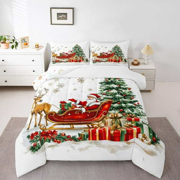 jejeloiu Cartoon Santa Claus Bedding Comforter Set,Merry Christmas Tree Twin Comforter Sets,Xmas Gifts Bedding Set For Girls Boys,Ultra Soft Home Decor Reversible,2 Pieces