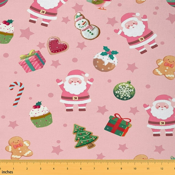 jejeloiu Cartoon Santa Claus Fabric by the Yard 3 Yards,Christmas Gifts Dessert Sewing Fabric,Chic Xmas Tree Fabric for Sewing For Girls,,Microfiber Bedroom Decor