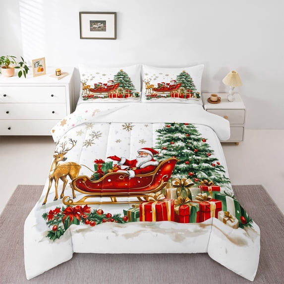 jejeloiu Cartoon Santa Claus Queen Comforter Set,Merry Christmas Tree Bedding Sets,Xmas Gifts Bedding Comforter Set For Girls Boys,Ultra Soft Home Decor Reversible,3-Piece