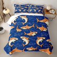 thumbnail image 1 of jejeloiu Cartoon Shark Pattern Quilt Full,Orange Ocean Animals Print Full Bedspread Sets For Boys,Blue Orange,3-Piece, 1 of 7