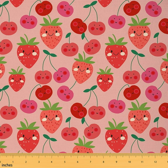 jejeloiu Cartoon Strawberry Fabric by the Yard 2 Yards,Rustic Fruit Room Decor Fabric by the Yard,Red Green Fabric for Sewing For Child,Super Cozy Room Decor