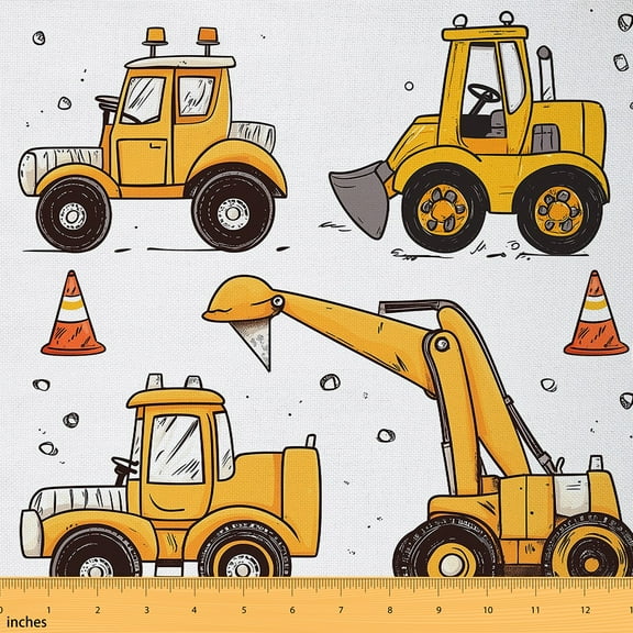 jejeloiu Cartoon Truck Tractor Fabric by the Yard 1 Yard, Bulldozer Construction Site Home Decor Fabric by the Yard, Kids Car Theme Room Decor Fabric by the Yard