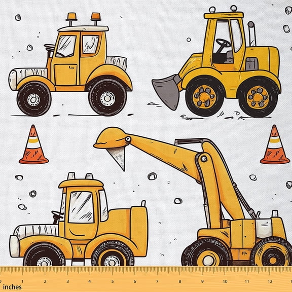 jejeloiu Cartoon Truck Tractor Fabric by the Yard 1 Yard, Bulldozer Construction Site Home Decor Fabric by the Yard, Kids Car Theme Room Decor Fabric by the Yard