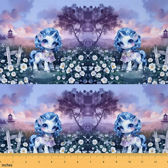 jejeloiu Cartoon Unicorn Fabric by the Yard 2 Yards,Magic Animal Room Decor Fabric by the Yard,Cute Flower Daisy Fabric for Sewing For Girls Kids,Ultra Soft Room Decor