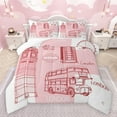 thumbnail image 1 of jejeloiu Cartoon Western Architecture Bedding Comforter Set,Pink Telephone Booth Twin Comforter Sets,Big Ben Bedding Set For Girls Teens,Breathable Home Decor,2 Pieces, 1 of 8