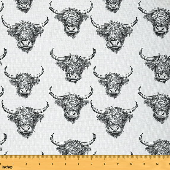 jejeloiu Cattle Bull Skull Fabric by the Yard 1 Yard,Western Farmhouse Home Decor Fabric by the Yard,Farm Animal Sewing Fabric For Teens Child,Luxury Bedroom Decor