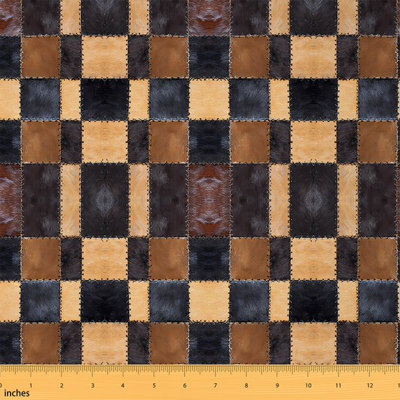 jejeloiu Cattle Hide Fabric by the Yard 10 Yards,Farm Animal Room Decor Fabric by the Yard,Patchwork Geometric Plaid Sewing Fabric For Teens,Super Cozy Room Decor