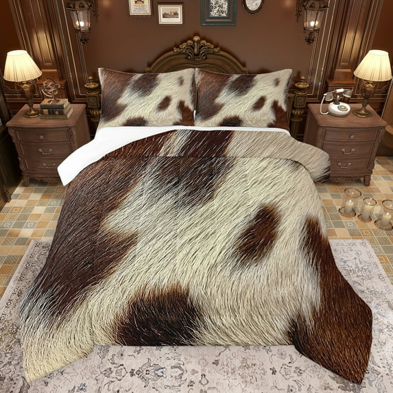 jejeloiu Cattle Hide Pattern Bedding Comforter Set,Rustic Farmhouse Hunting Twin Comforter Sets,Beige Brown Bedding Set For Adults,Luxury Bedroom Decor,2pcs