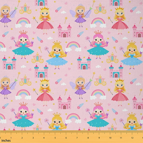 jejeloiu Caut Girls Fabric by the Yard 5 Yards,Princess Castle Fabric for Sewing,Rainbow Flower Carriage Home Decor Fabric by the Yard For Teens,Ultra Soft Home Decor