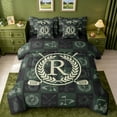 thumbnail image 1 of jejeloiu Checkered Wreath Monogram R 7-Piece Twin Bedding Sets For Kids,Golf Sport Initial Design Bedding Comforter Set For Boys,Black Reversible, 1 of 7