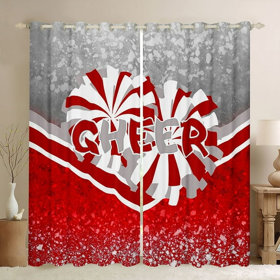jejeloiu Cheer Cheerleading Black Out Curtains,Ymnastics Dancing Lovers Curtains Pack of 2 (42x63 Each),Red White Gray Bedroom Curtains For Girls Teens,Breathable Home Decor