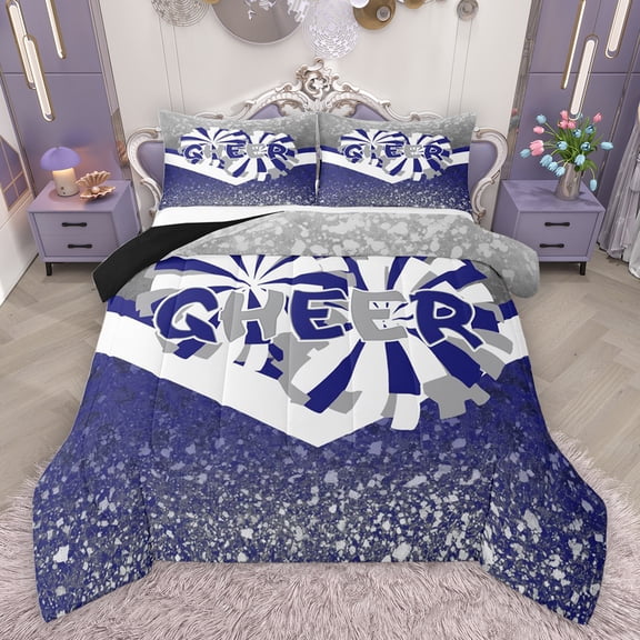 jejeloiu Cheerleader Bedding Comforter Set,Blue Sequin Print Twin Comforter Sets,Girls Gymnastic Sports Bedding Set For Kids,Microfiber Bedroom Decor Reversible,2 Pieces