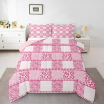 jejeloiu Cheetah Leopard Print Bedding Comforter Set,Patchwork Geometric Plaid Twin Comforter Sets,Pink White Zebra Print Bedding Set For Teens Kids,Breathable Home Decor Reversible,2-Piece