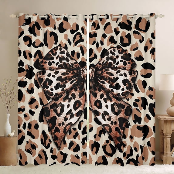 jejeloiu Cheetah Leopard Print Curtains Pack of 2 (42x84 Each),Brown Bowknot Bow Curtains Blackout For Men Women