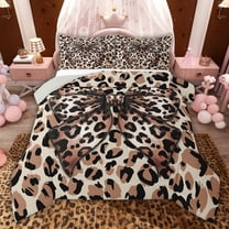 jejeloiu Cheetah Leopard Print Twin Comforter Sets,Brown Bowknot Bow Bedding Set For Men Women Reversible 2pcs