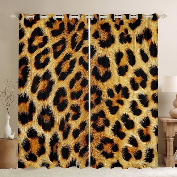 jejeloiu Cheetah Print Black Out Curtains,Leopard Pattern Curtains Pack of 2 (42x63 Each),Orange Black Bedroom Curtains For Teens Kids,Breathable Home Decor