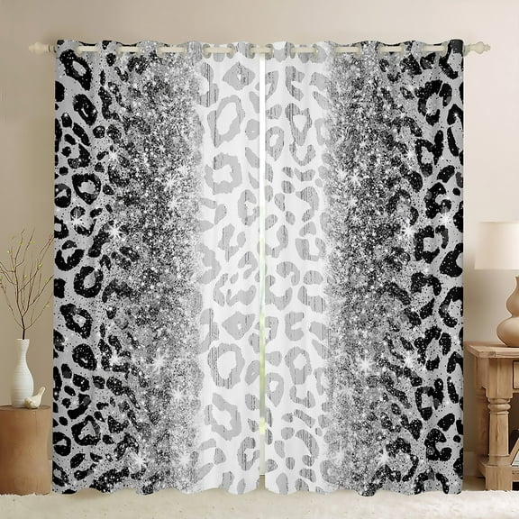jejeloiu Cheetah Print Curtains and Drapes,Leopard Pattern Black Out Curtains,Gray Bling Print Curtains Pack of 2 (52x63 Each) For Teens Kids,Breathable Home Decor