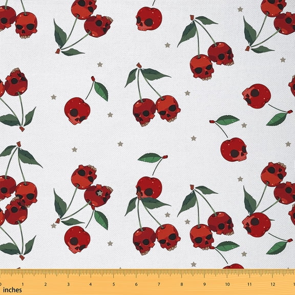 jejeloiu Cherry Skull Fabric by the Yard 2 Yards,Vintage Gothic Skeleton Room Decor Fabric by the Yard,Red White Green Fabric for Sewing For Children,Microfiber Bedroom Decor