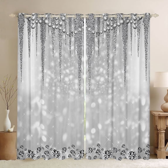 jejeloiu Chic 3D Diamond Blackout Curtains Set of 2 (52x84 Each),Silver Gray Window Curtains For Girls Kids