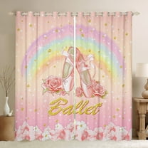 jejeloiu Chic Ballet Shoes Blackout Curtains,Colorful Rainbow Curtains Pack of 2 (38x45 Each),Pink Flower Floral Window Curtains For Princess,Microfiber Bedroom Decor