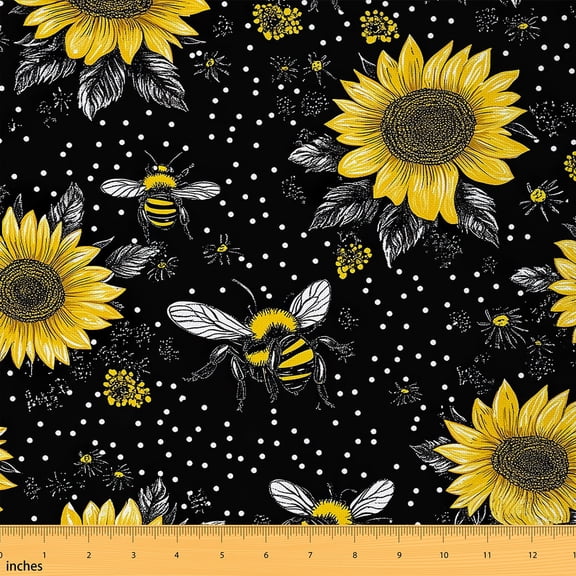 jejeloiu Chic Bee Sunflower Fabric by the Yard 1 Yard,Rustic Farmhouse Cabin Home Decor Fabric by the Yard,Country Plant Floral Sewing Fabric For Girls,Ultra Soft Home Decor